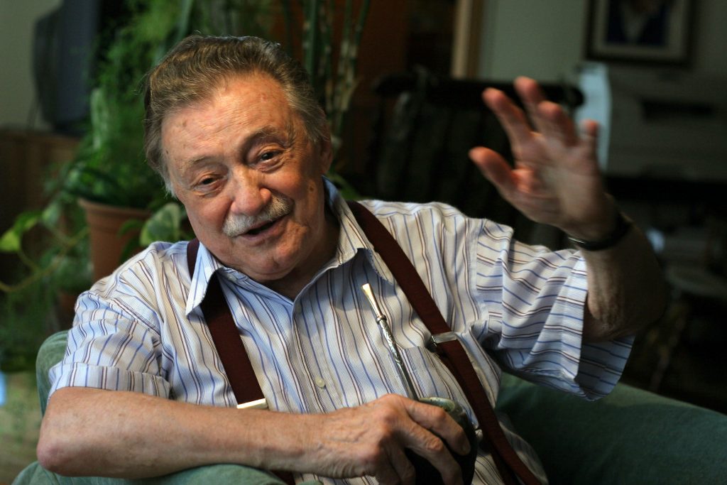 FILE - Uruguayan writer Mario Benedetti gestures during an interview at his home in Montevideo on January 7, 2007. Benedetti died on May 17, 2009 at the age of 88 as a consequence of an intestinal disease. Born in 1920, Benedetti has written tales, poems, essays, theatre and novels and is one of Latin America's best known writers. The Argentine film based on his novel "La Tregua" (The Truce) was nominated for an Oscar in 1974 for Best Foreign Language Film, while singers such as Spanish Joan Manuel Serrat and Uruguayan Daniel Viglietti have sung his poems. AFP PHOTO/PABLO BIELLI